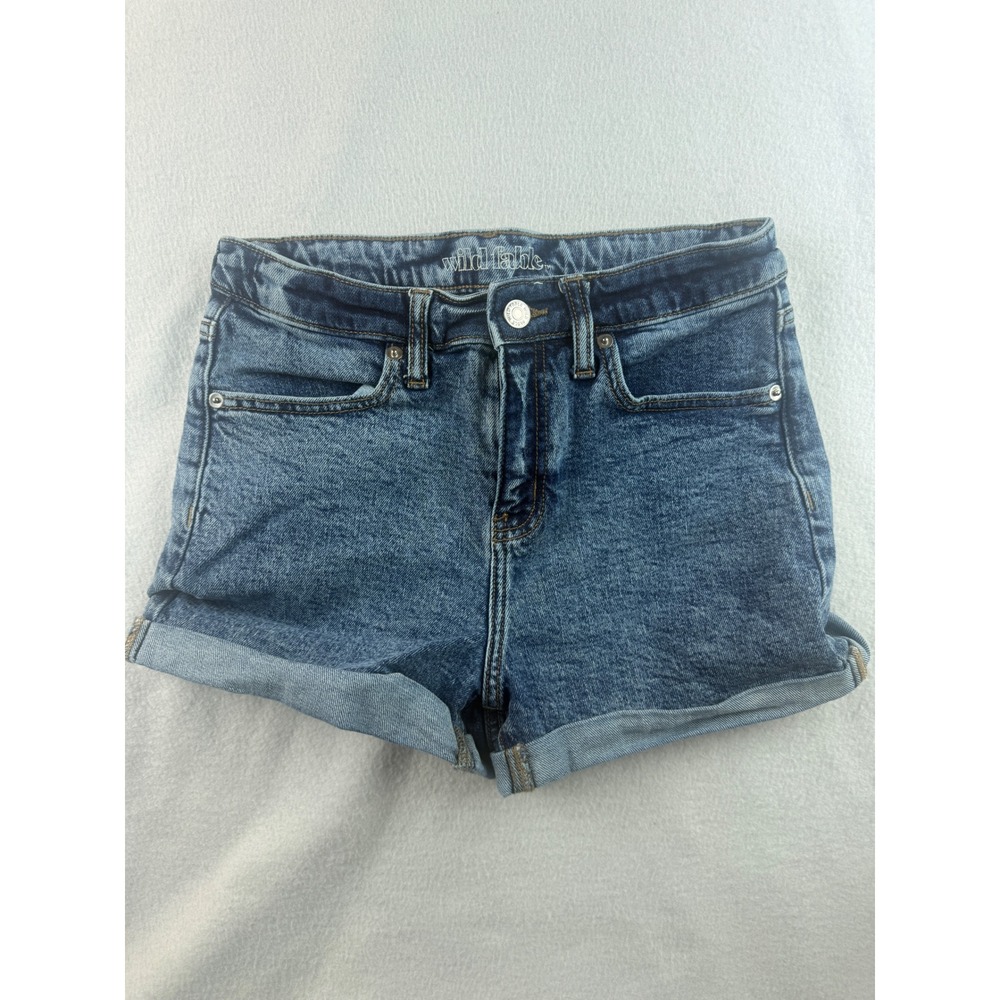 Wild Fable Womens Denim Shorts Cuffed Blue Wash Juniors Size 4/27 High Rise